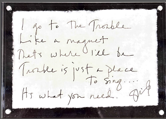 Shawn Colvin Hand Written Signed "Trouble" Lyric Sheet
